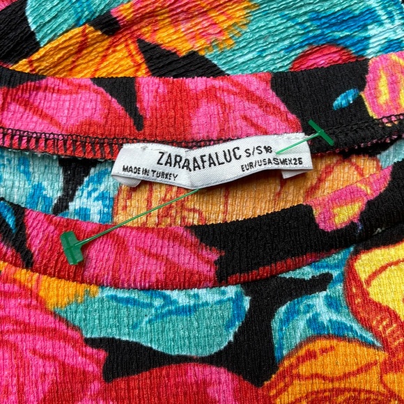 ZARA Tropical Asymmetrical Floral Midi Dress SIZE Small - Picture 3 of 6